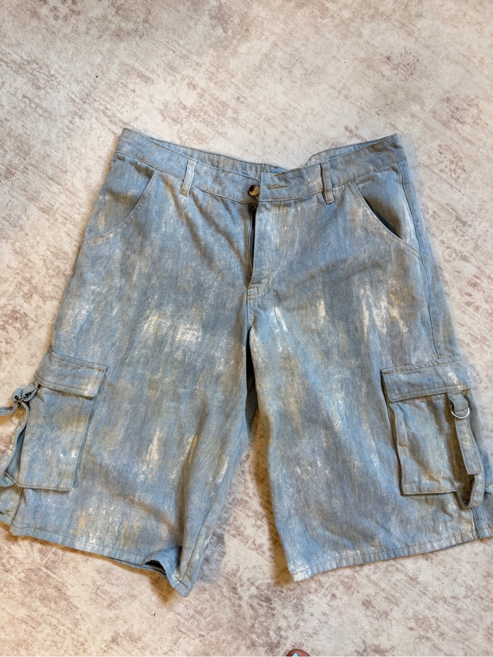 Fashion Nova Women's Light Blue Cargo Shorts with Metallic Accents